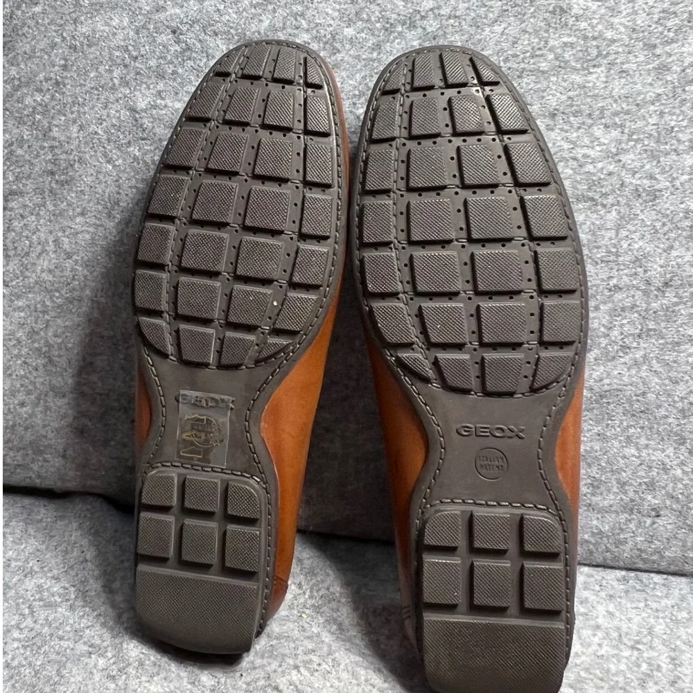 Geox Respira Mens Brown Leather Woven Vamp Driving Loafers Shoes Size 43